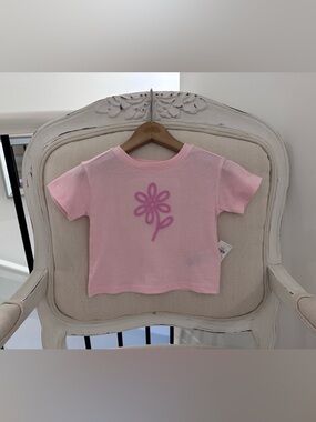 🤍 12~18 Mth Pink Flower Embroidered Tee - Soft Short Sleeve Top 100% Cotton NWT
